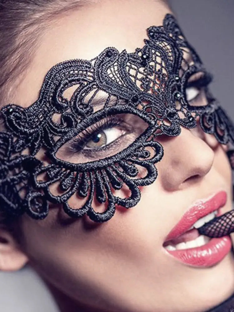 Black Party Mask for Women Hollow Lace Masquerade