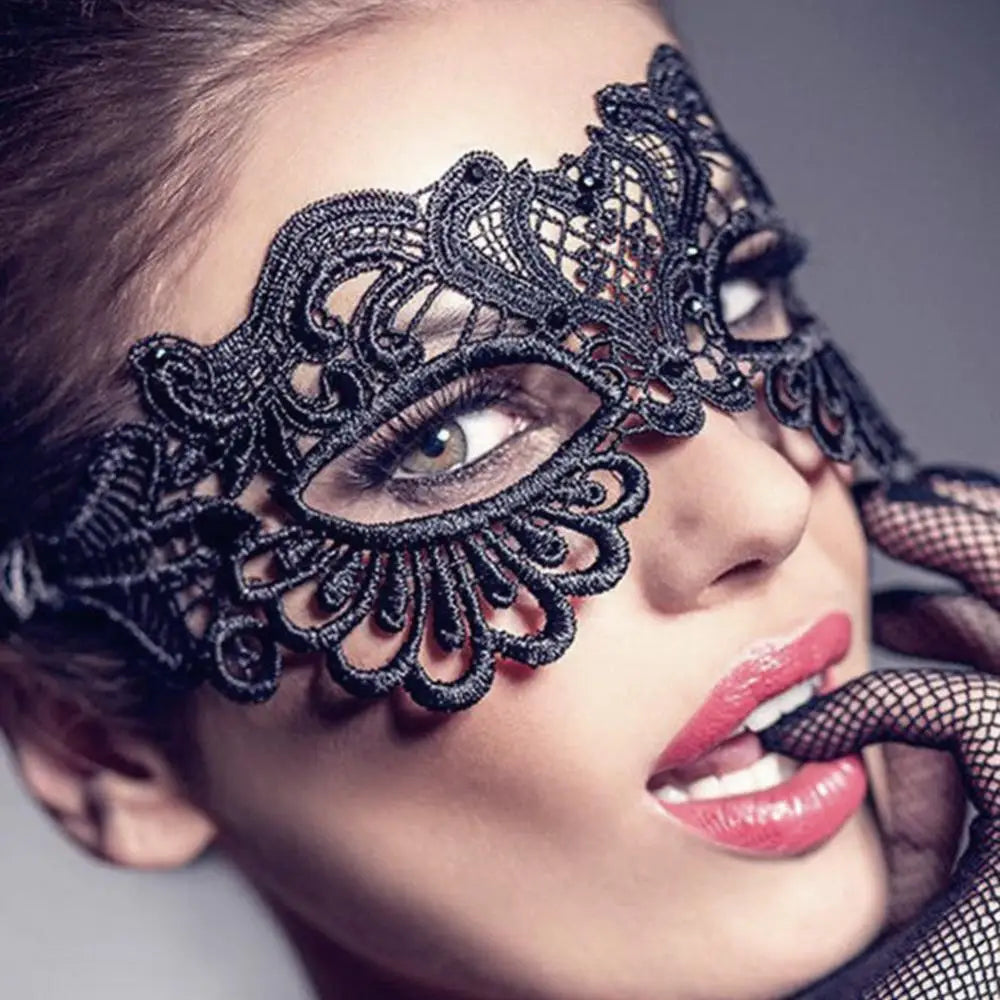 Black Party Mask for Women Hollow Lace Masquerade