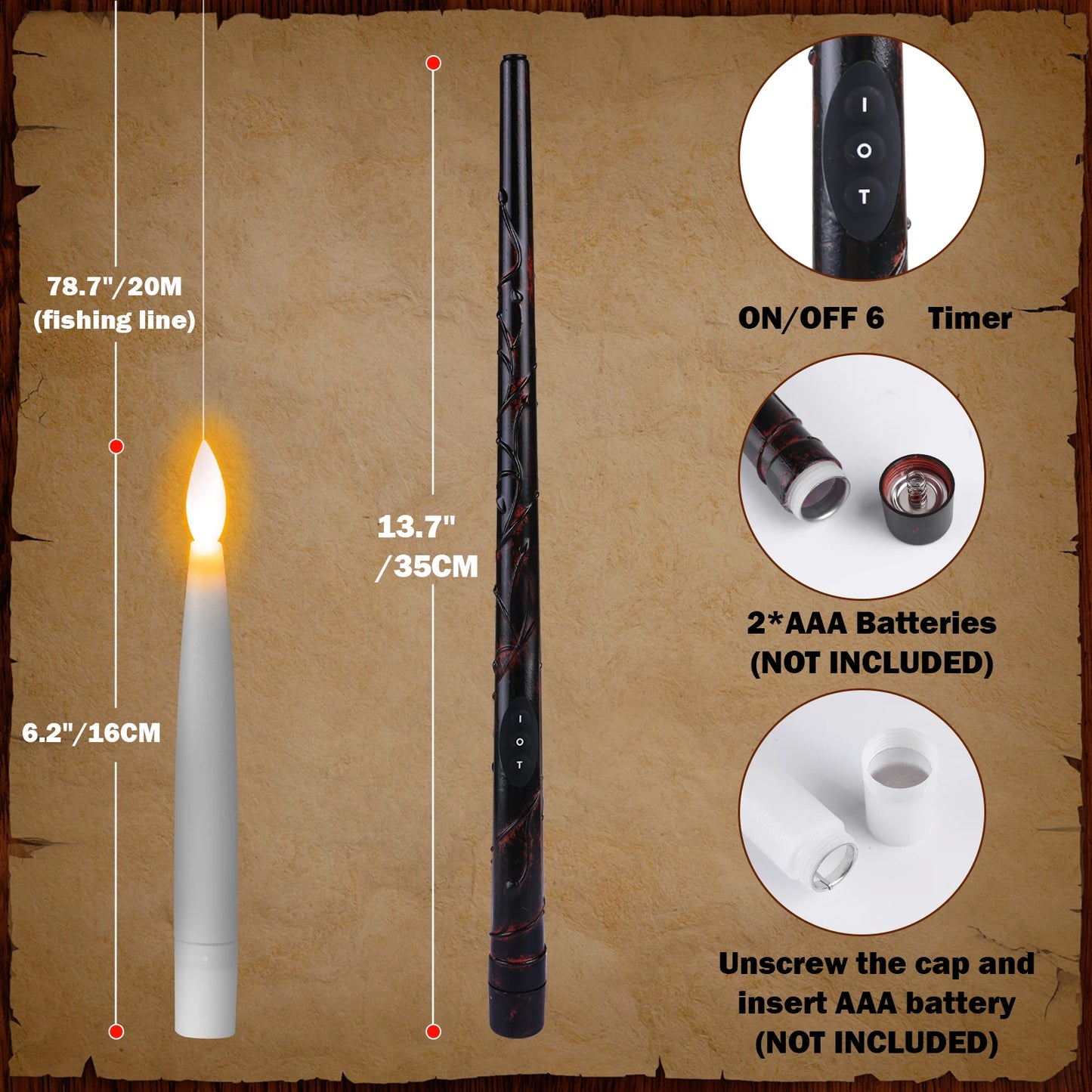 Floating Electronic Candles - Magic Wand Remote Hanging Candles