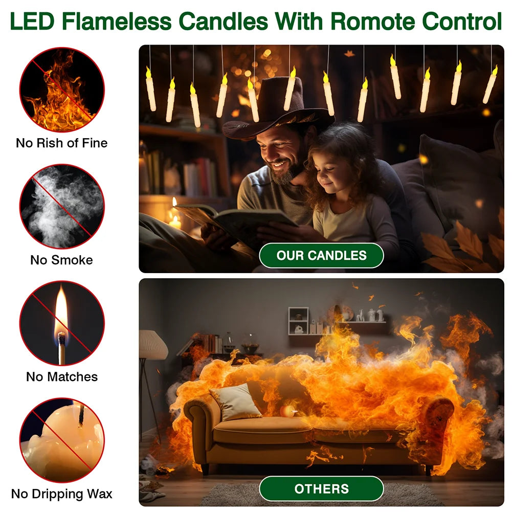 Floating Electronic Candles - Magic Wand Remote Hanging Candles
