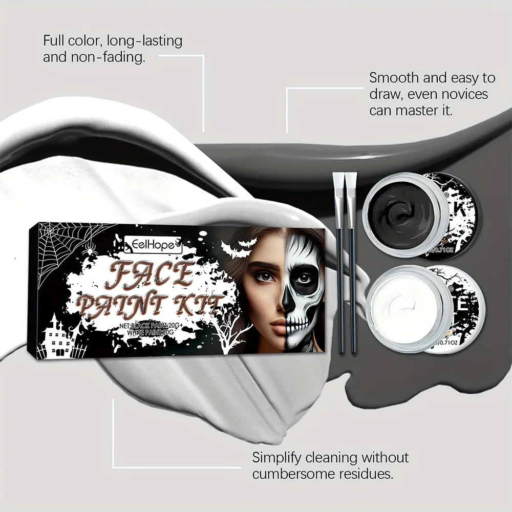 Halloween Face Body Paint Kit - Black & White Long-Lasting Makeup Set