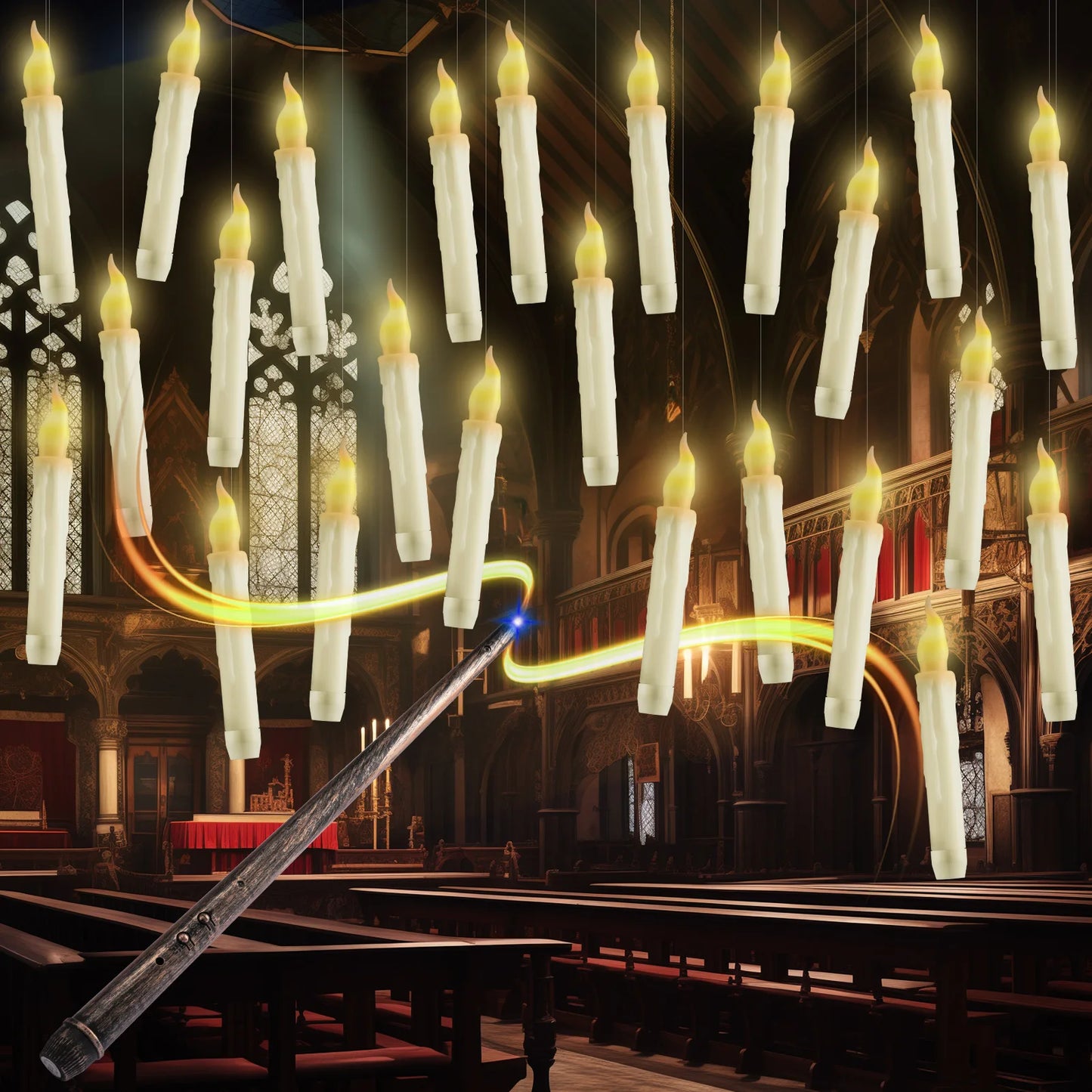 Floating Electronic Candles - Magic Wand Remote Hanging Candles