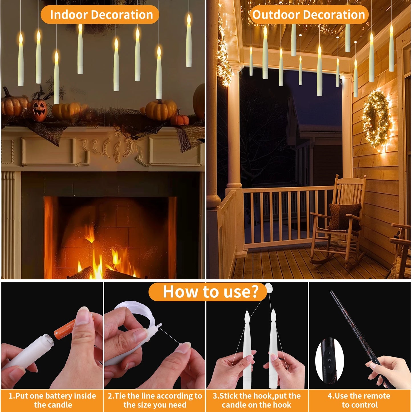Floating Electronic Candles - Magic Wand Remote Hanging Candles