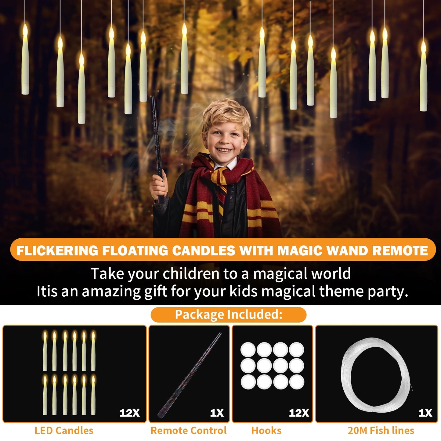 Floating Electronic Candles - Magic Wand Remote Hanging Candles