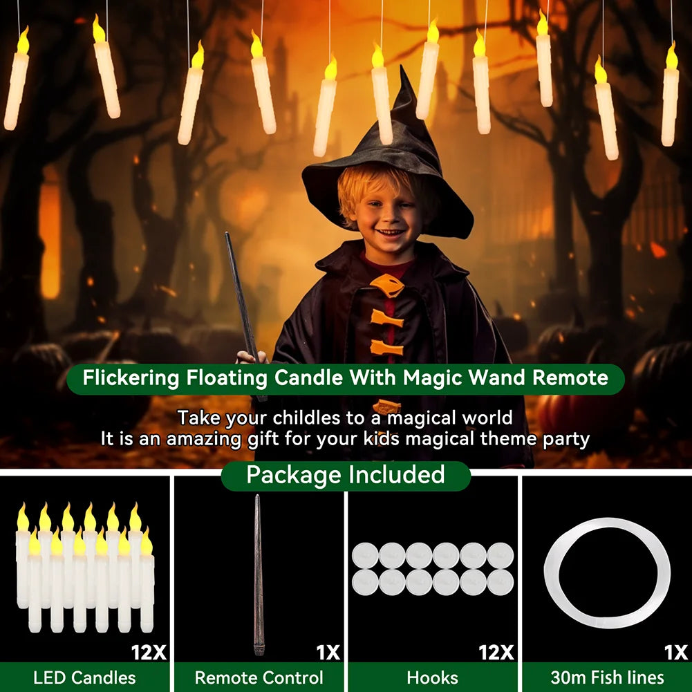 Floating Electronic Candles - Magic Wand Remote Hanging Candles
