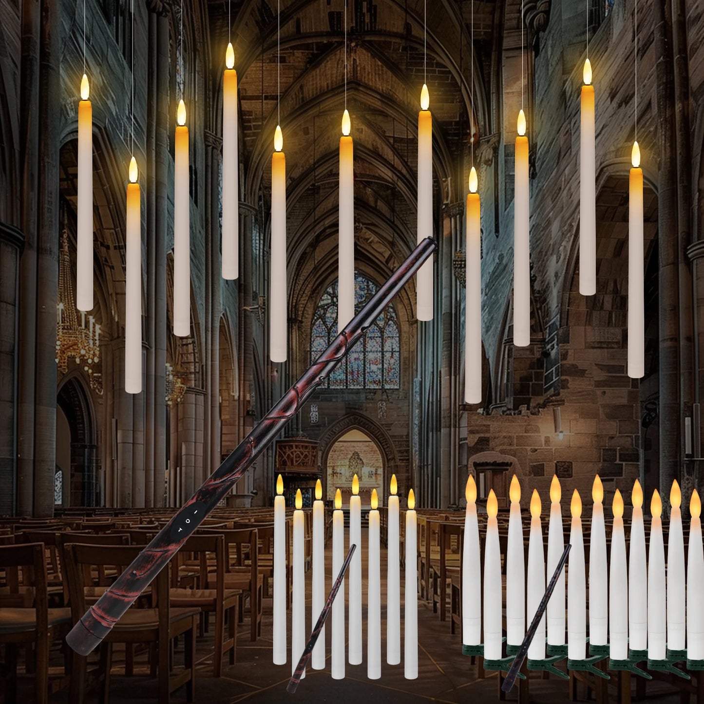 Floating Electronic Candles - Magic Wand Remote Hanging Candles