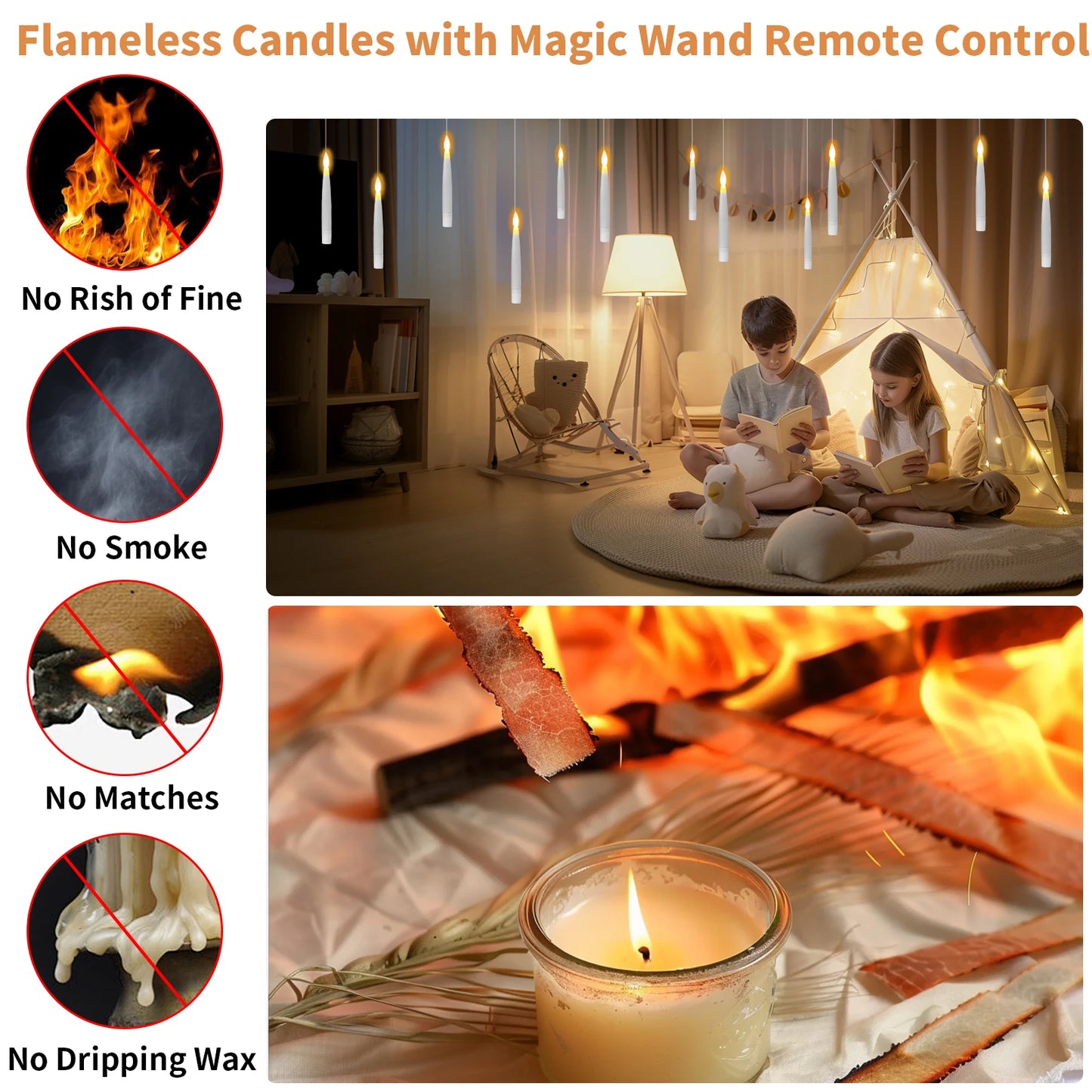 Floating Electronic Candles - Magic Wand Remote Hanging Candles