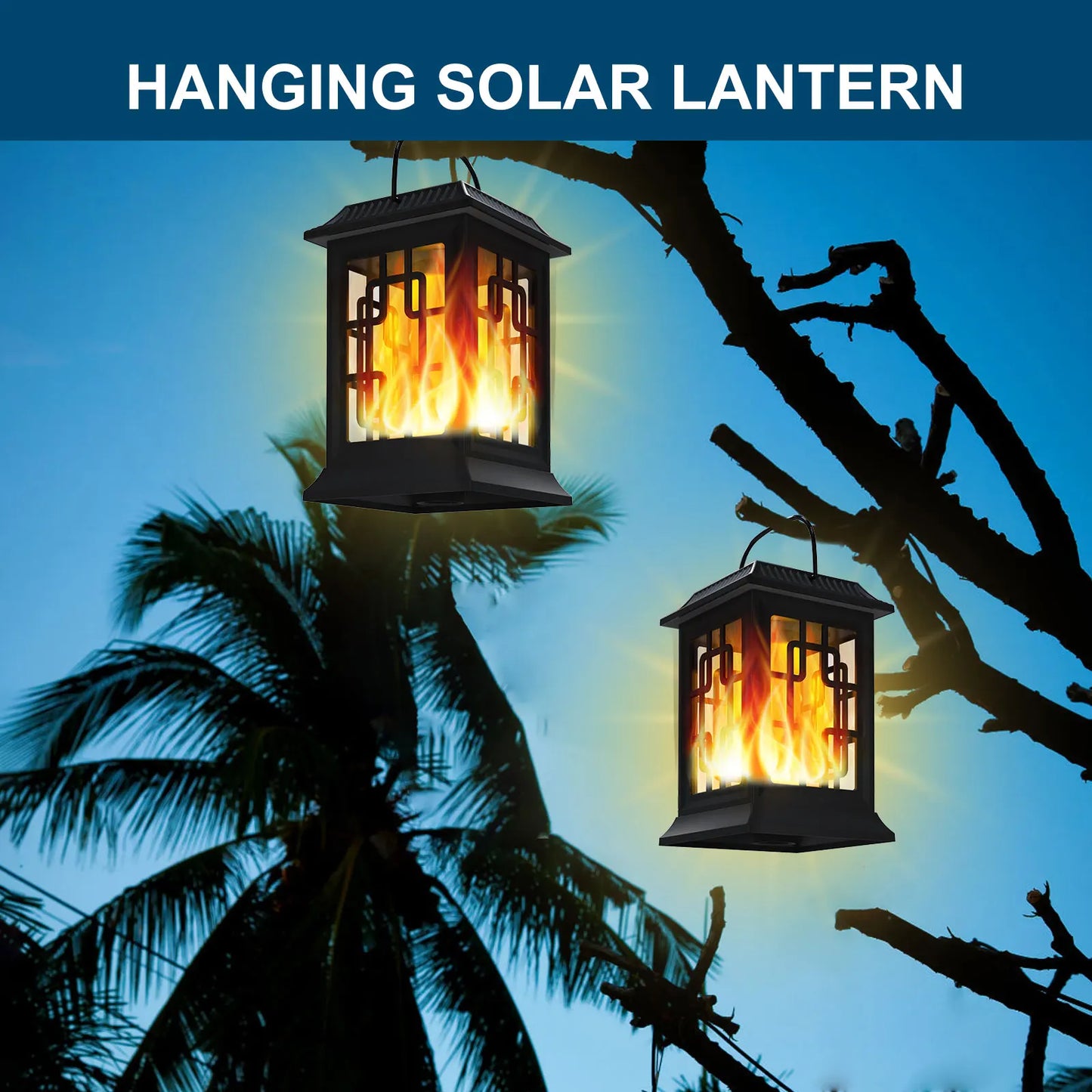 2pcs Solar Lanterns Outdoor Waterproof Flickering Flame Solar Lantern LED
