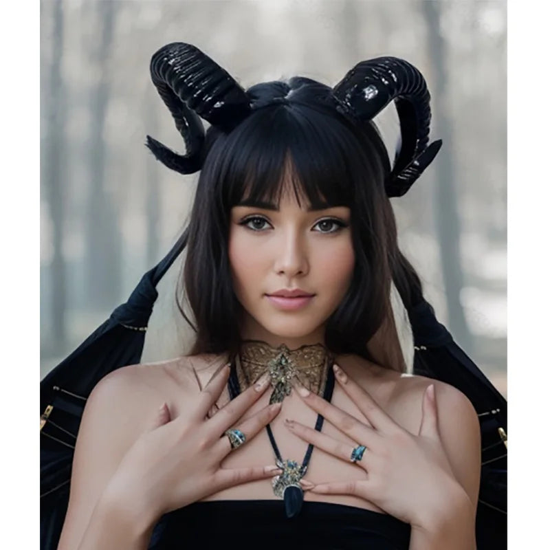 Black Demon Horn Headdress Cosplay Headwear