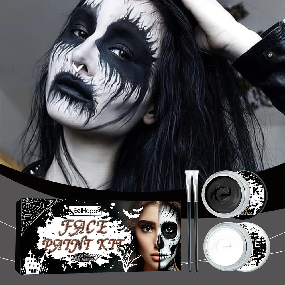 Halloween Face Body Paint Kit - Black & White Long-Lasting Makeup Set