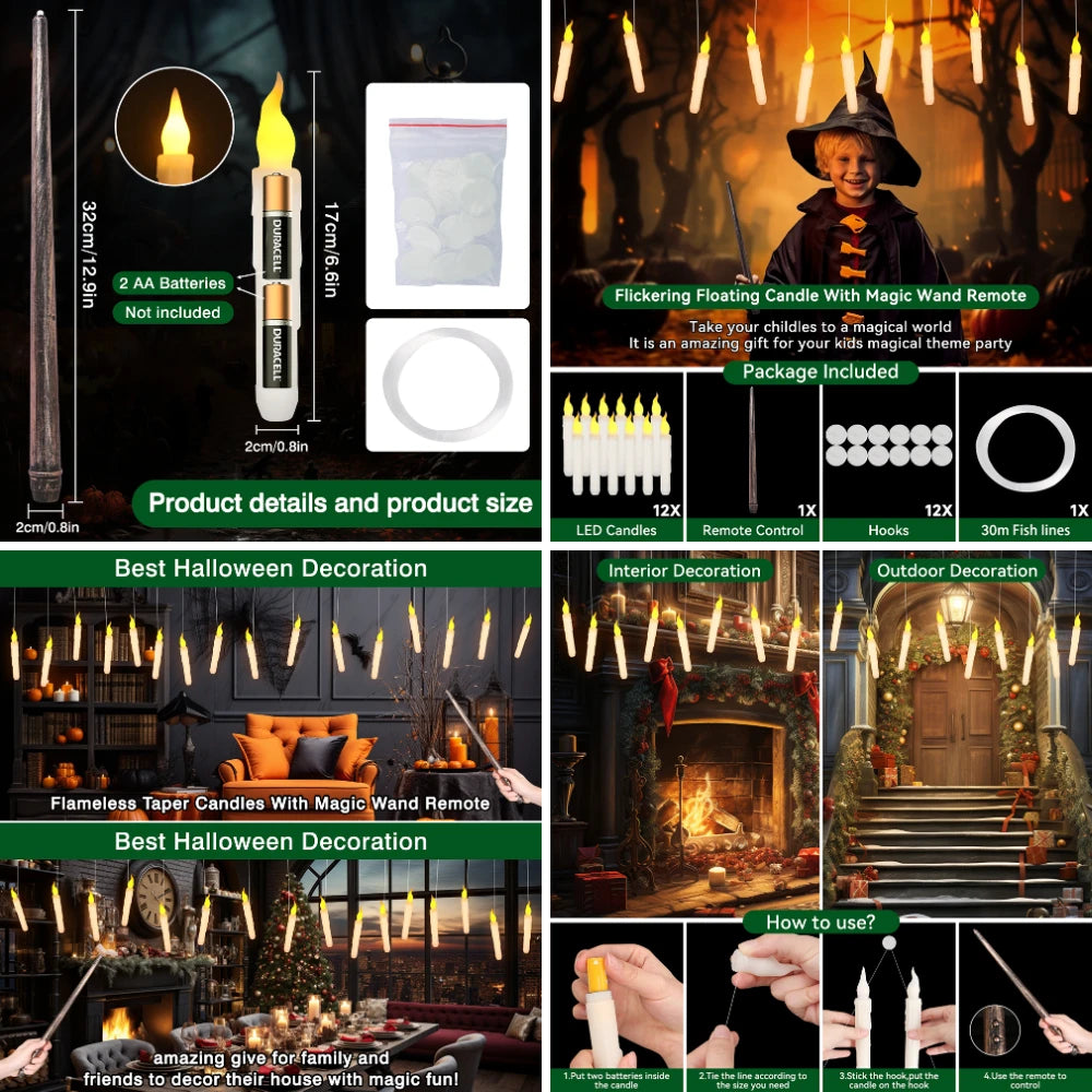 Floating Electronic Candles - Magic Wand Remote Hanging Candles