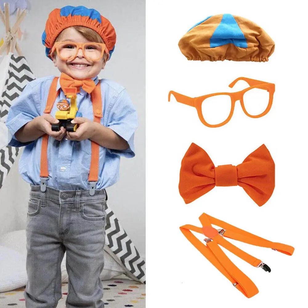 Role Play Costume Hat Glasses Suspenders Bow Tie