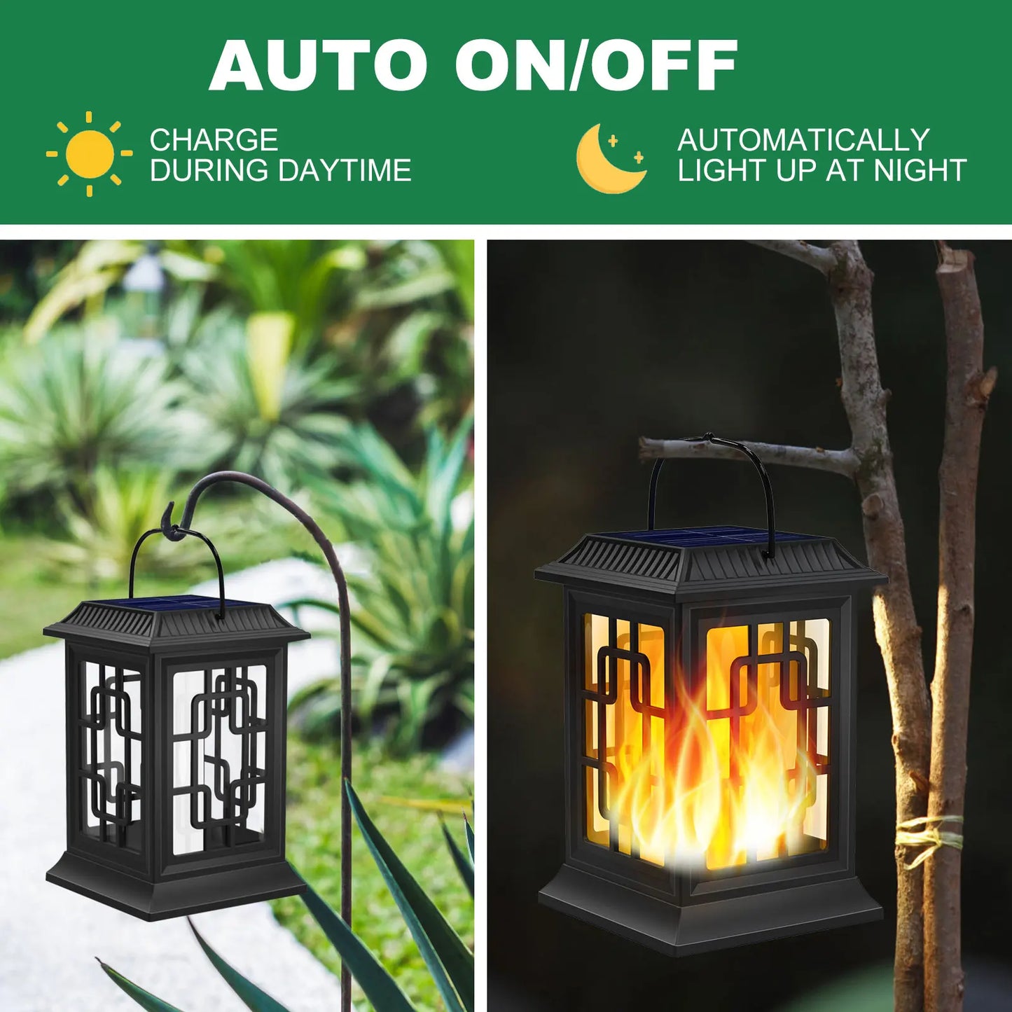 2pcs Solar Lanterns Outdoor Waterproof Flickering Flame Solar Lantern LED