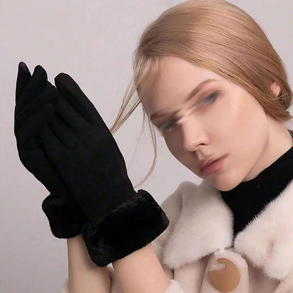 1pair Women's Thermal Lined Cycling Gloves