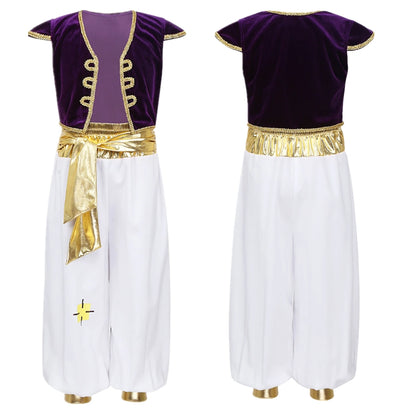 Fancy Arabian Prince Outfit with Cap Sleeves Waistcoat and  Pants for Children