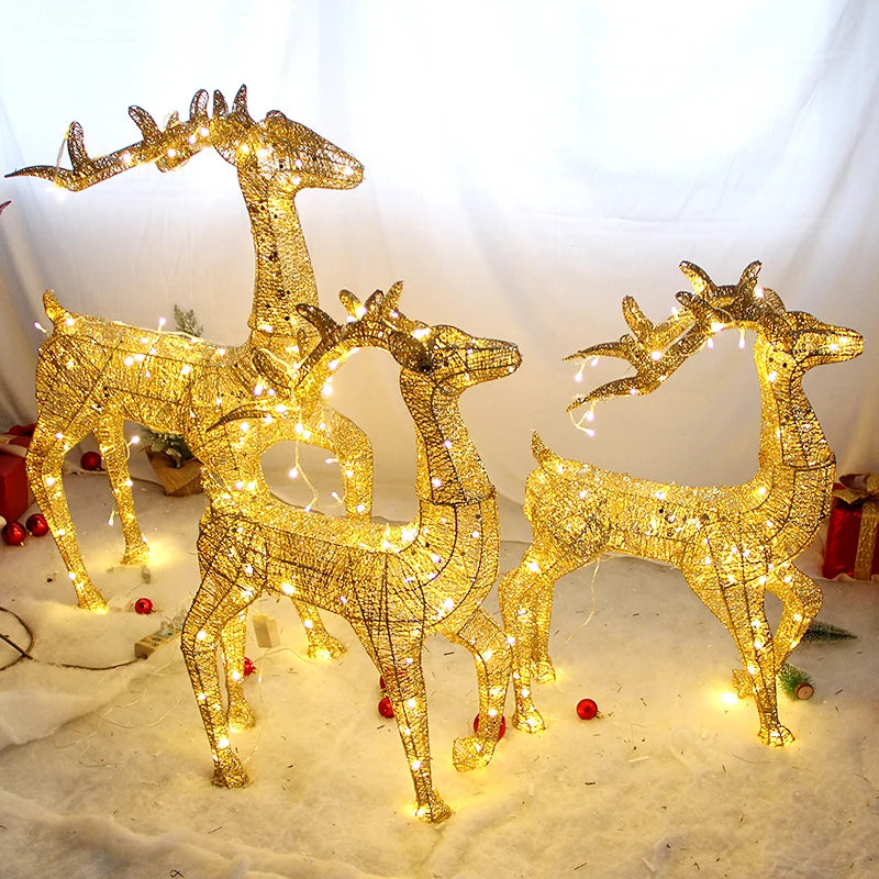 Golden Deer Cart ELK Ornaments Christmas Tree Scene