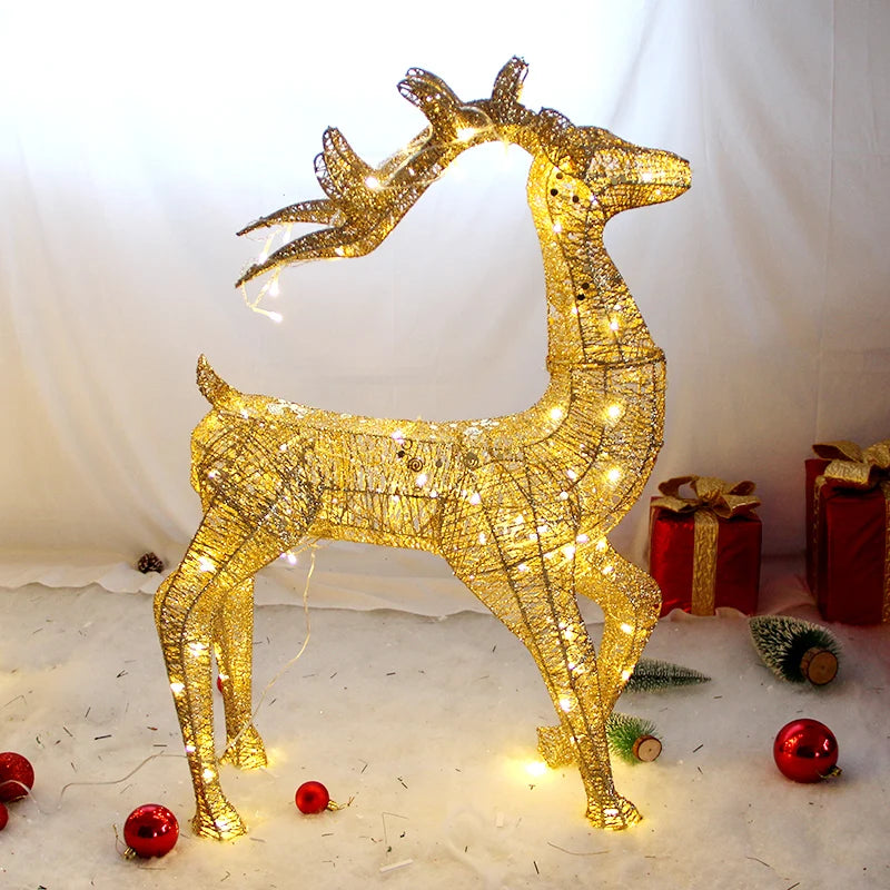 Golden Deer Cart ELK Ornaments Christmas Tree Scene