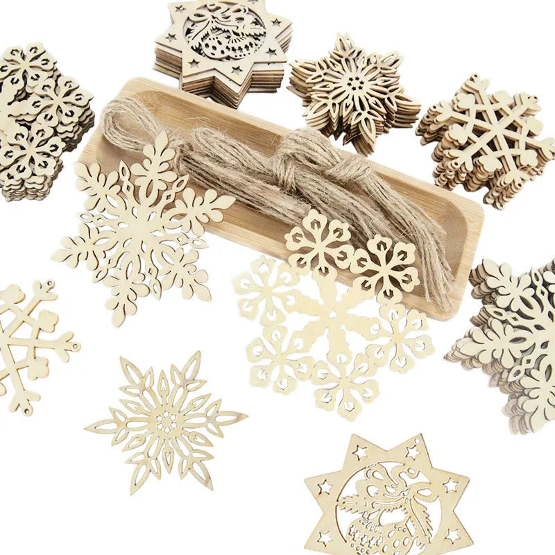 10Piece Christmas Tree Wooden Snowflake Hanging Ornament