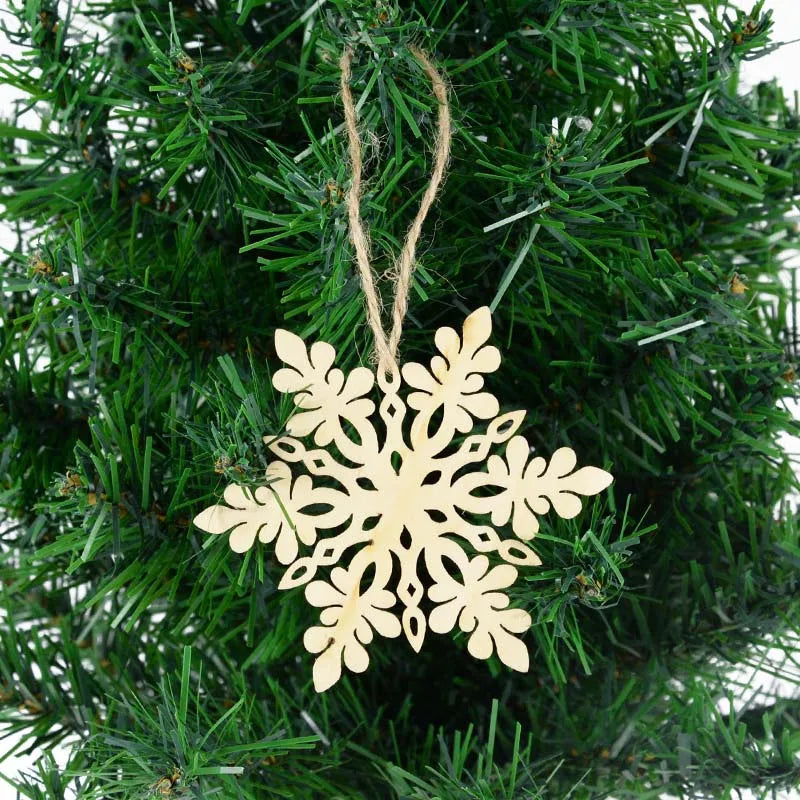 10Piece Christmas Tree Wooden Snowflake Hanging Ornament