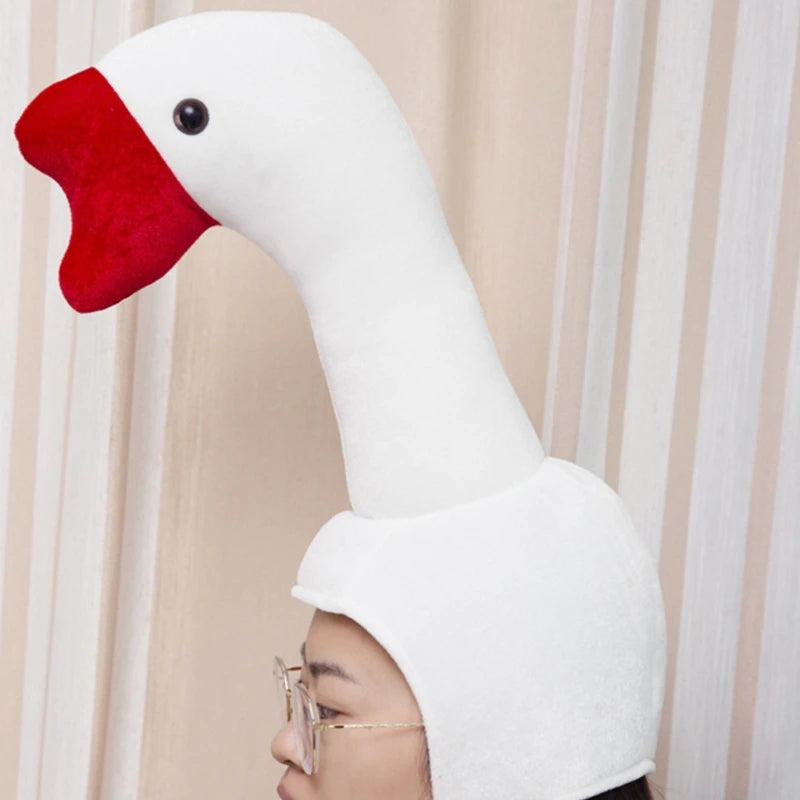 Funny White Goose Shape Plush Hat