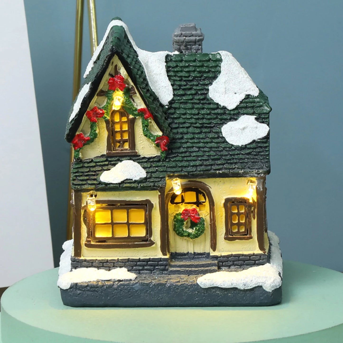 Led Light House Model Winter Snow Scene Landacape