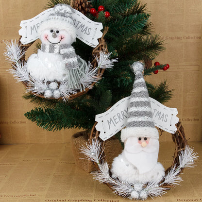 Christmas Wreath - Elegant Seasonal Decor - Santa Claus, snowman, and vine circle pendant accents