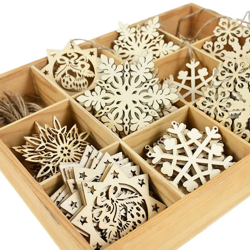 10Piece Christmas Tree Wooden Snowflake Hanging Ornament