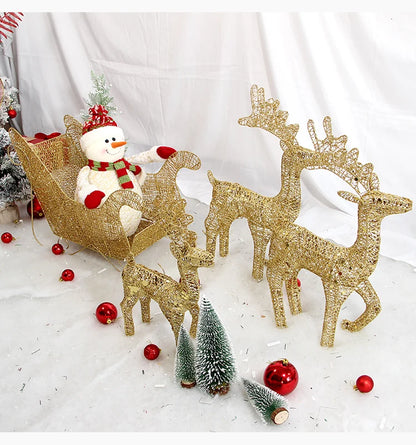 Golden Deer Cart ELK Ornaments Christmas Tree Scene