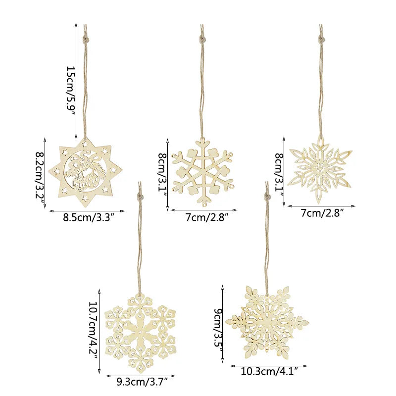 10Piece Christmas Tree Wooden Snowflake Hanging Ornament