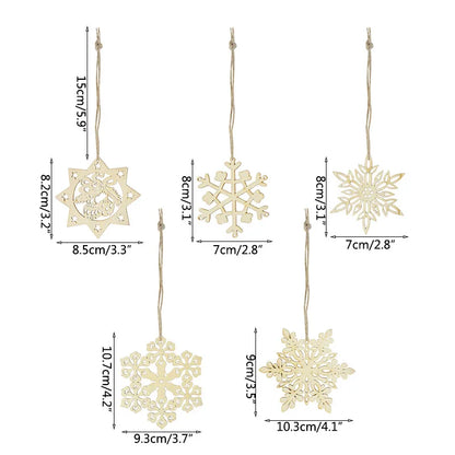 10Piece Christmas Tree Wooden Snowflake Hanging Ornament