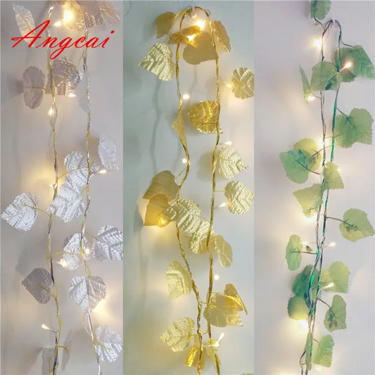 LED Fairy String Lights with Grape Leaves, Vine Garland