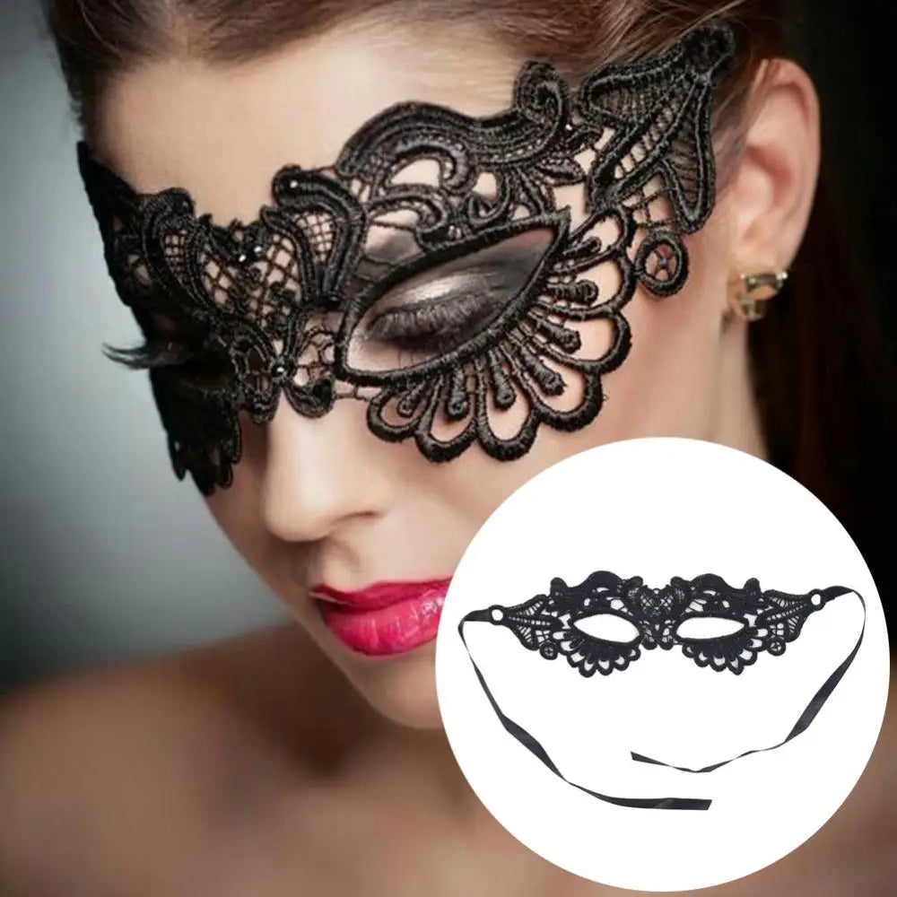 Black Party Mask for Women Hollow Lace Masquerade