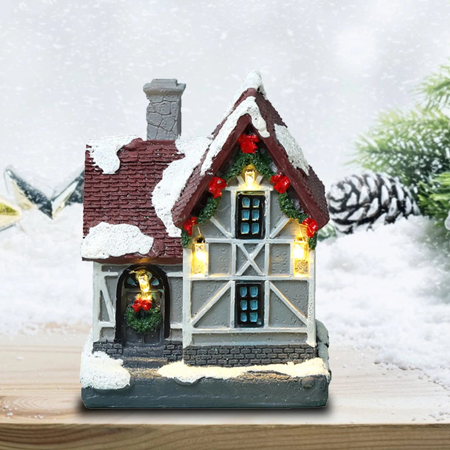 Led Light House Model Winter Snow Scene Landacape