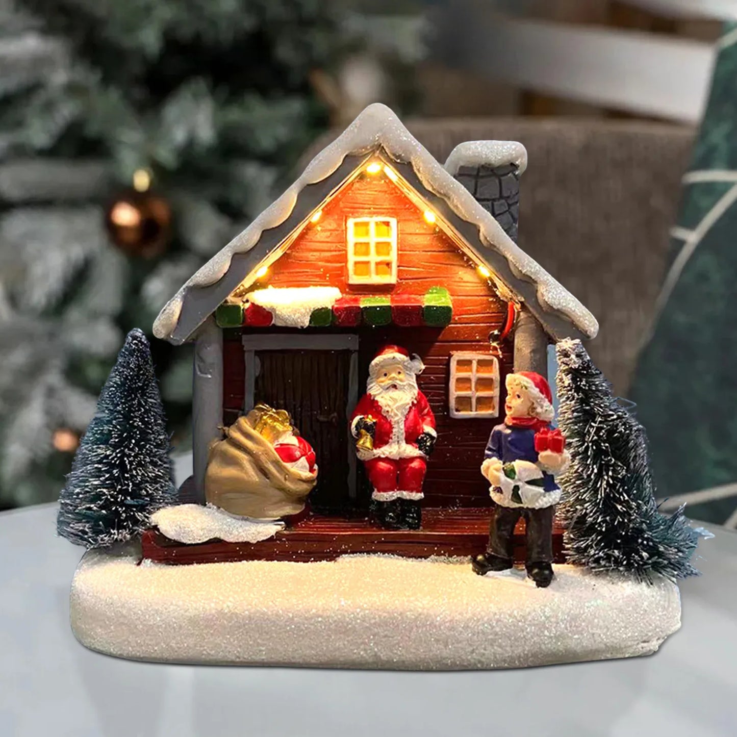 Led Light House Model Winter Snow Scene Landacape