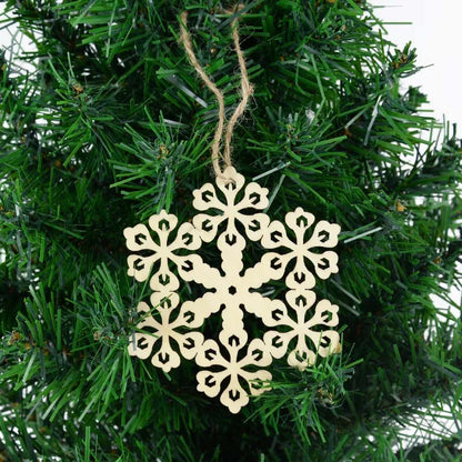 10Piece Christmas Tree Wooden Snowflake Hanging Ornament