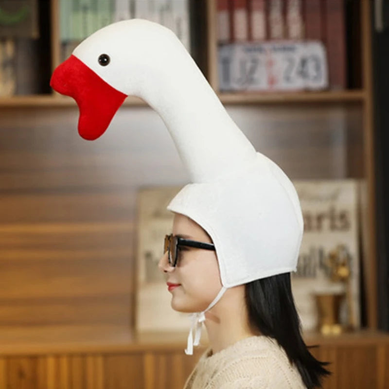 Funny White Goose Shape Plush Hat