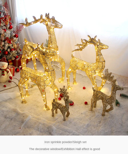 Golden Deer Cart ELK Ornaments Christmas Tree Scene