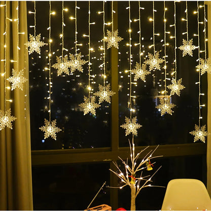 3.2M Christmas Snowflakes LED String Lights Flashing Fairy Curtain Lights