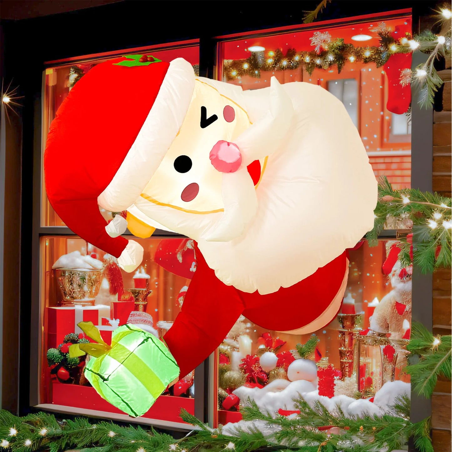 3.5Ft Christmas Santa Claus Window Inflatable Lean Out