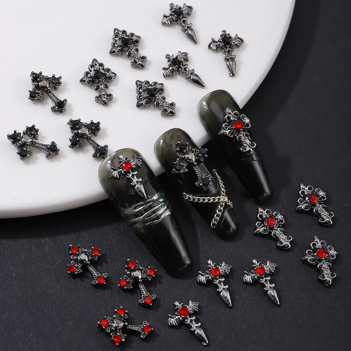 10pcs/pack Punk style three-dimensional cross personalized nail art alloy