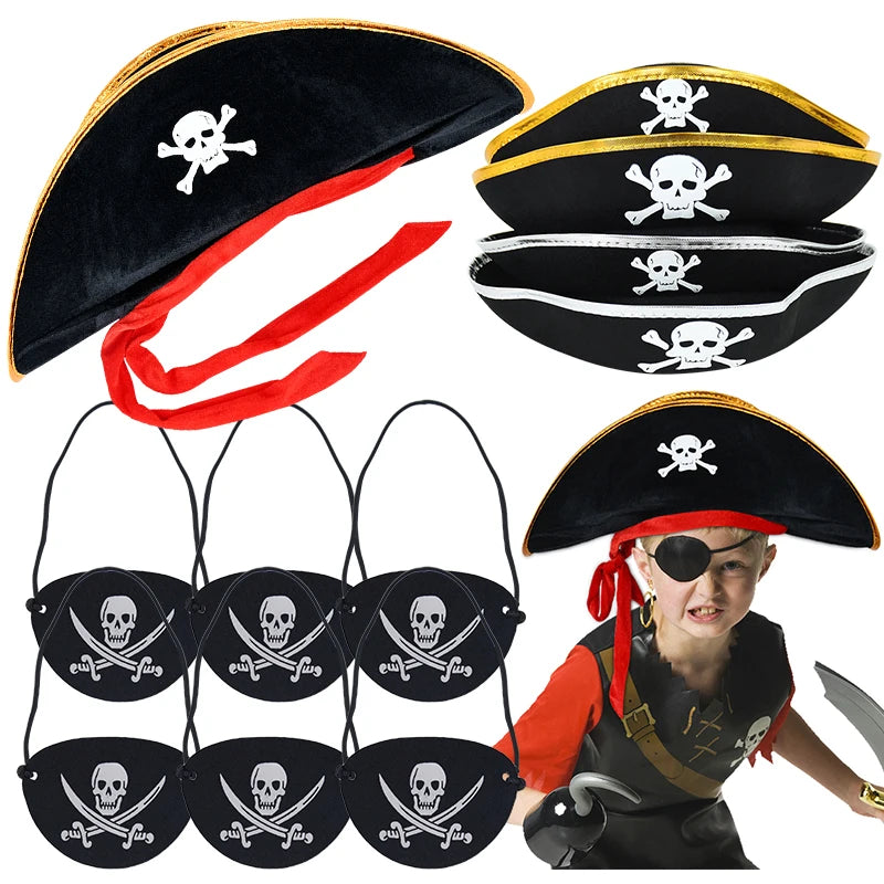 2pcs/set Pirate Hat And Pirate Skull Eye Patches