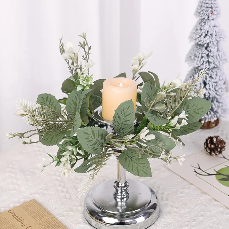 Christmas Decor - Artificial Flowers & Greenery, Gift Decor - Decorative Wreath for Home & Holiday - 25cm