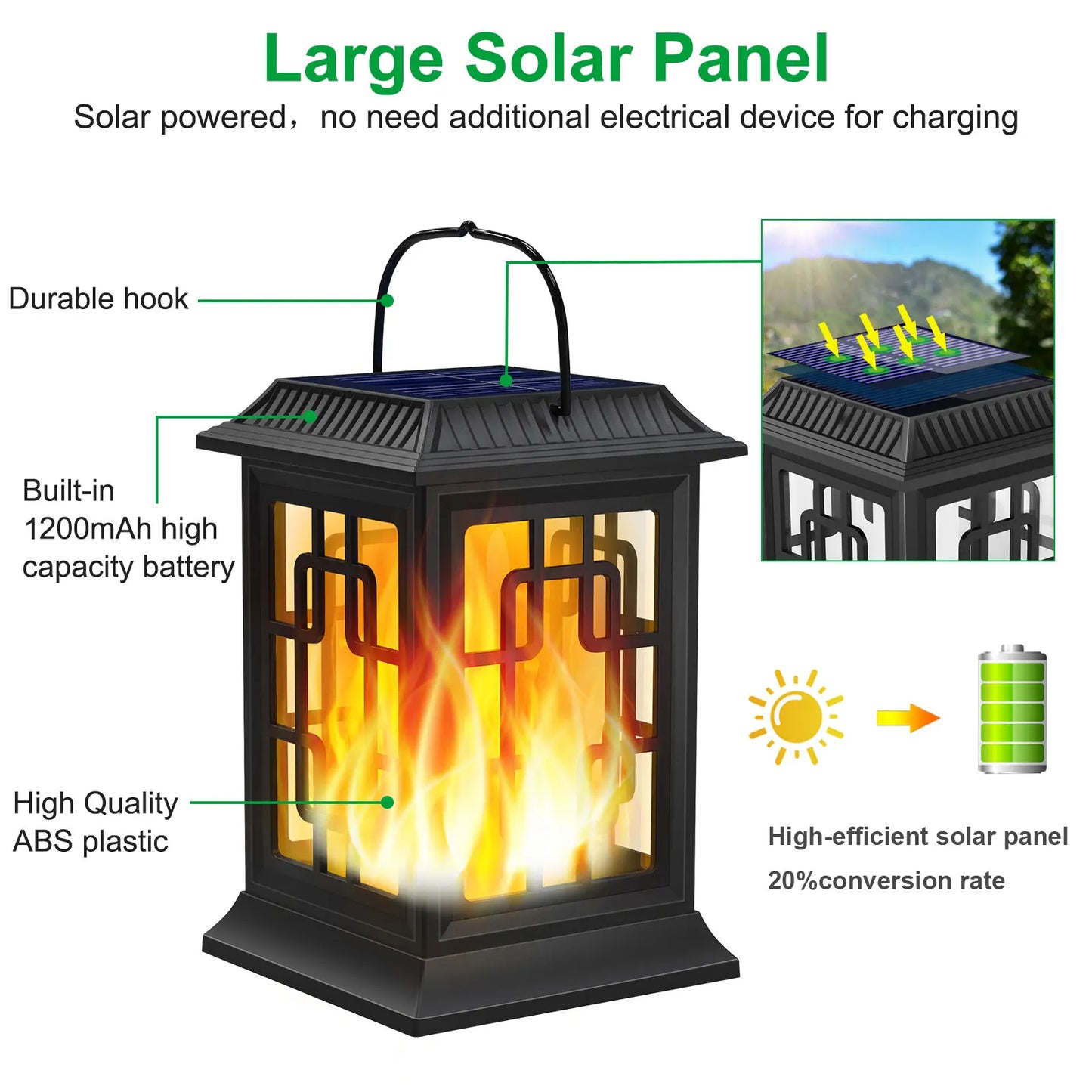 2pcs Solar Lanterns Outdoor Waterproof Flickering Flame Solar Lantern LED