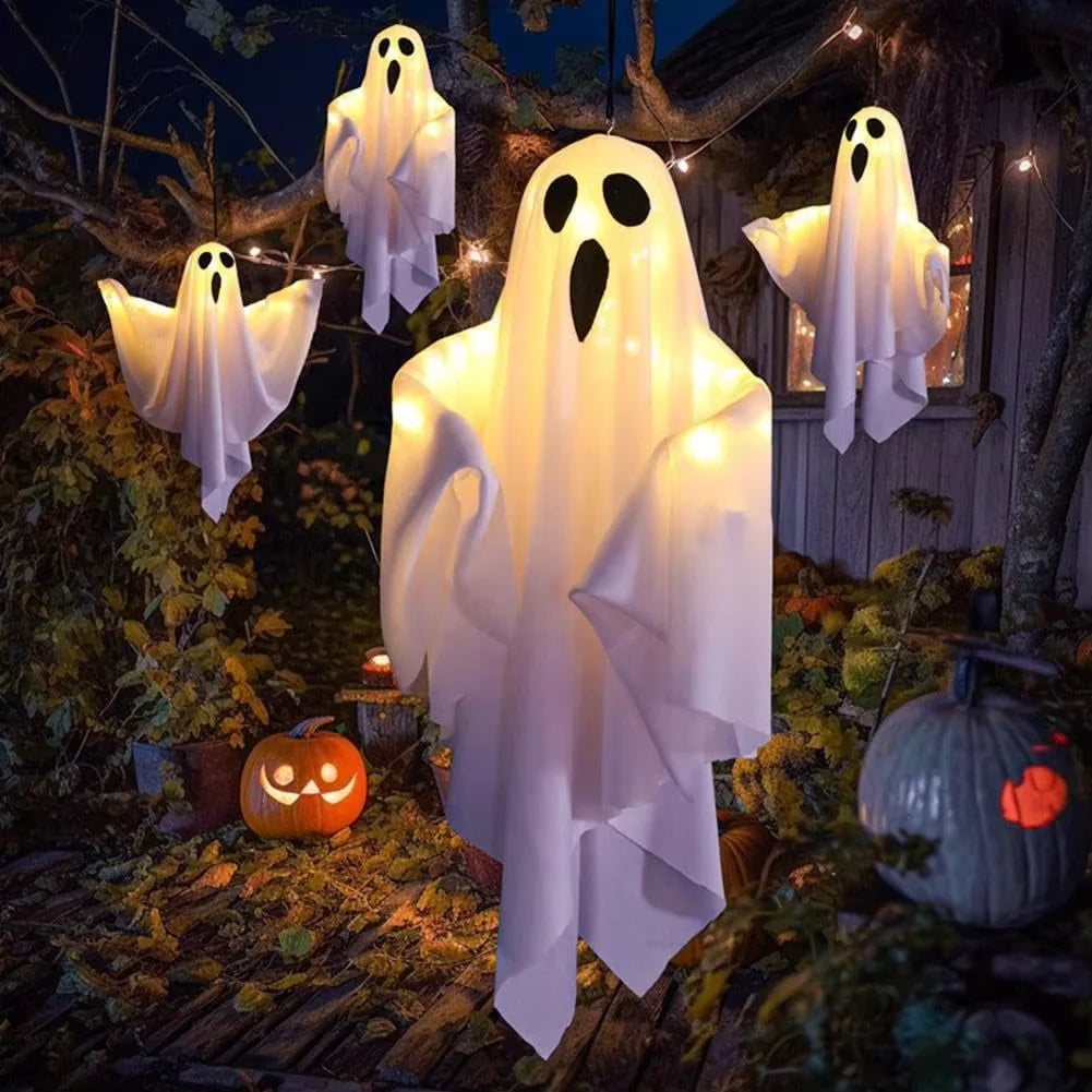 Glowing White Ghost LED Hanging Ghosts