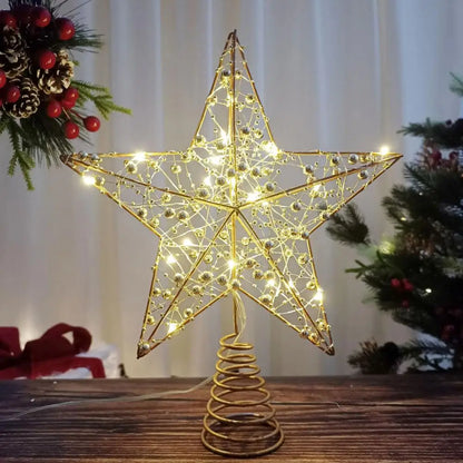 LED Gold Star Tree Topper – Battery Powered Glittering Ornament