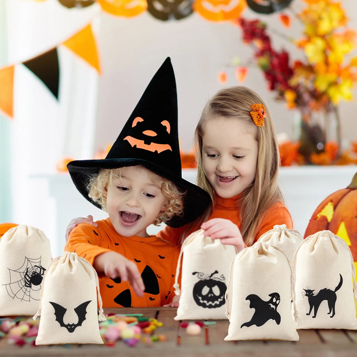 Halloween Pumpkin Ghost Cotton Bag For Trick or Treat