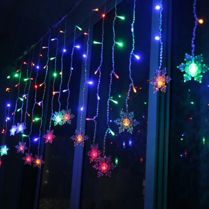 3.2M Christmas Snowflakes LED String Lights Flashing Fairy Curtain Lights