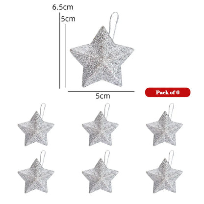 6 Pcs Glitter Star Pendant Christmas Tree Hanging Ornament