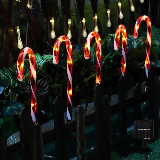 Christmas Crutches Solar Lights Outdoor Lollipop Lamp 5pcs