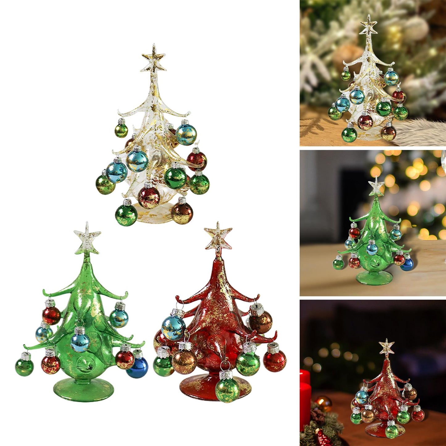 Mini Glass Christmas Tree Ornament Miniature Figurines